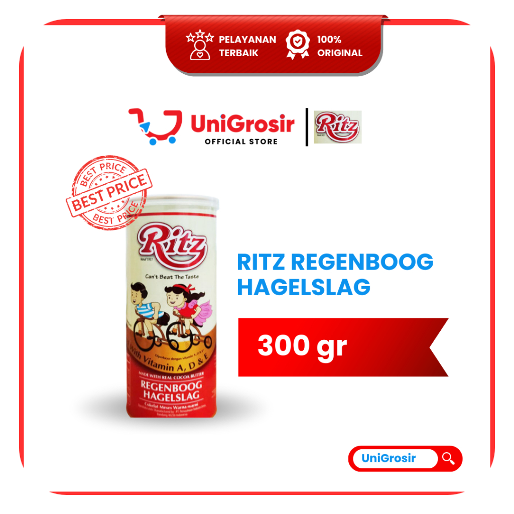 [UniGrosir] RITZ REGENBOONG HAGELSLAG COKELAT MESES WARNA WARNI KALENG ~300 gr