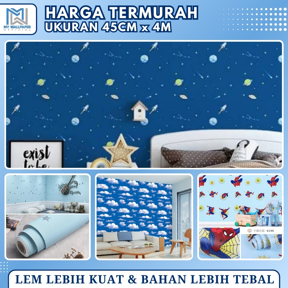 Wallpaper Stiker Dinding Kamar Tidur Anak Cowok Wallpaper Kamar Biru Wallpaper Sticker Doraemon
