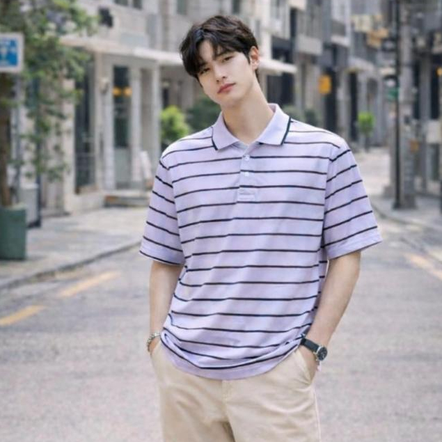 PM | Kaos kerah salur semi cotton cocok untuk pria & wanita | Kaos kerah pria distro stripe lengan p