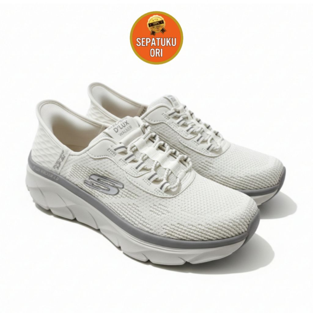 SEPATU PRIA SKECHERS D'LUX WALKER 2.0 REZINATE SLIP INS OFF WHITE NEW ORI BNIB 232446/OFWT