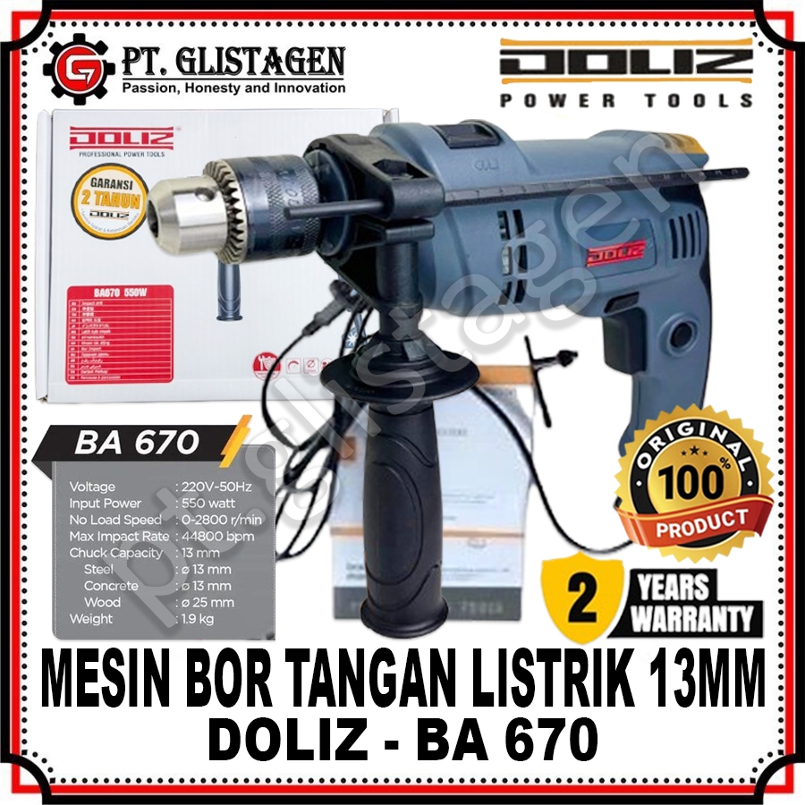 DOLIZ BA670 Mesin Bor Tembok Beton 13mm Hammer Drill Impact Doliz BA-670 BA 670 BA670 ORIGINAL DOLIZ