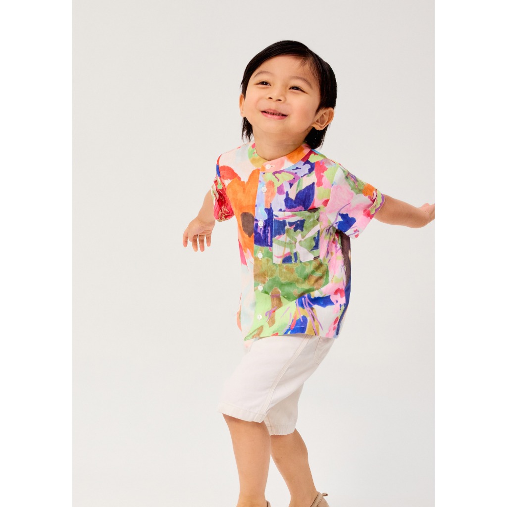 Love Bonito - Atasan Anak - Kids' Mandarin Collar Button Down Shirt in Vivid Blooms - Assorted