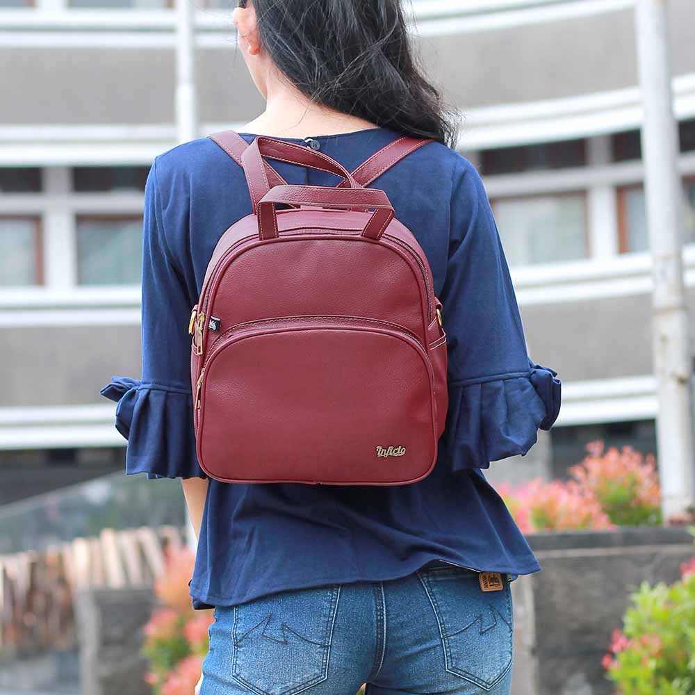 Tas Ransel Wanita Marun | Backpack Wanita Bahan Virotex | Tas Wanita Harian