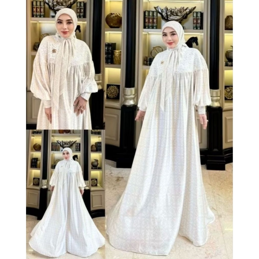ShellaSaukia - gamis putih/gamis motif/abaya putih/set gamis BY SHELLA SAUKIA