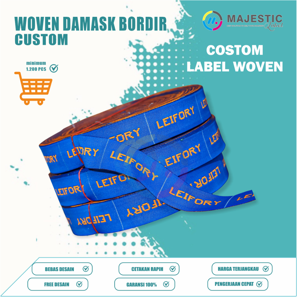 label woven bordir 1,5X3,5cm,woven damask, label baju, label hijab, label woven bordir