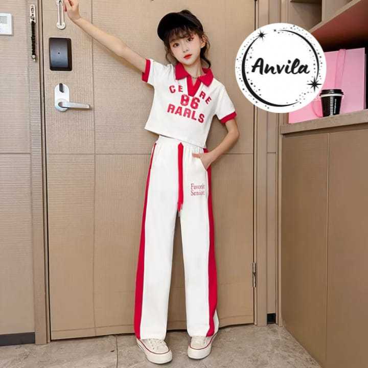 Setelan Anak Perempuan Import Size Tanggung Model Kulot Training Kerah 86 Rarls Kantong Terbaru