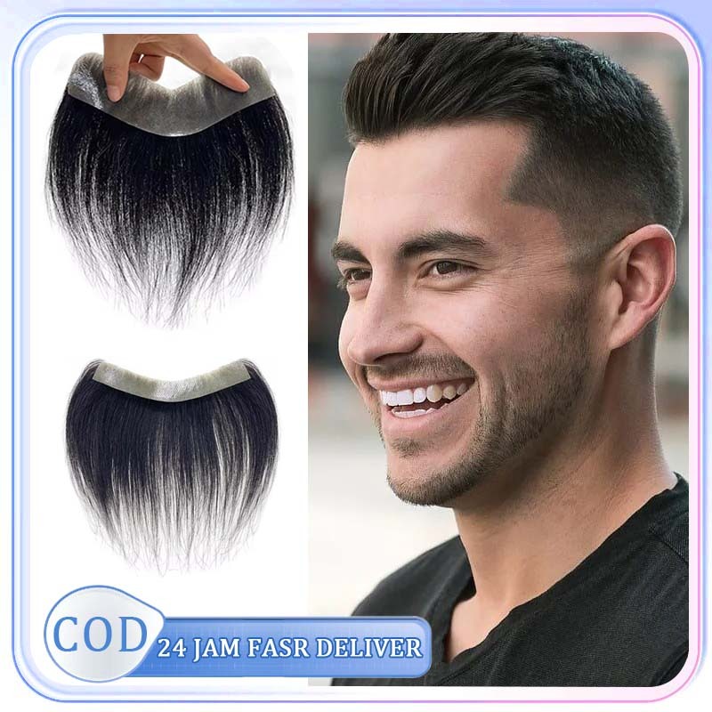 Toupee Hair Line Poni Palsu Pria Garis Rambut Frontal Hairpiece Toupee Poni Pendek Pria Tipis