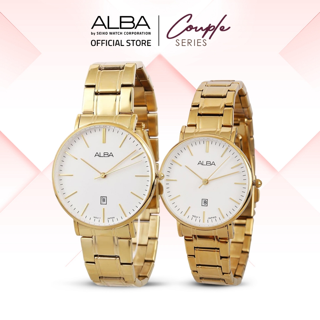 ALBA Jam Tangan COUPLE AG8H12 & AH7M32 Quartz Stainless Steel Gold Watch