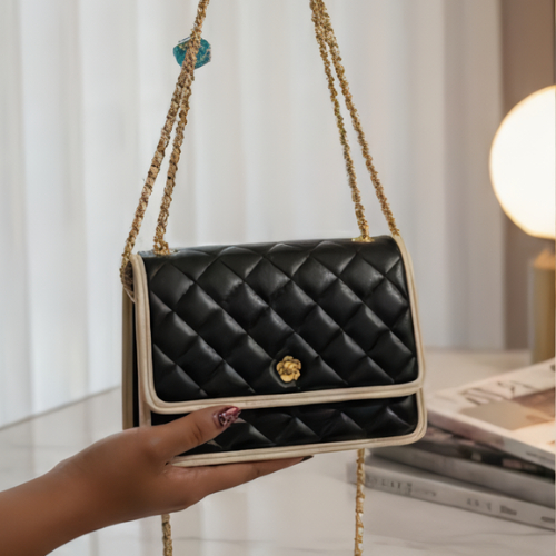 CELINE BAG - Selempang Wanita Black Quilted Leather Shoulder Bag Premium - Tas Bahu Rantai Klasik Me
