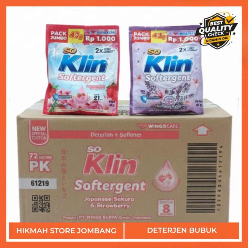 [1 DUS Isi 12 Renceng] Soklin Softergent Detergen Bubuk | So Klin 1000 an 1 Rt Isi 6 Pcs