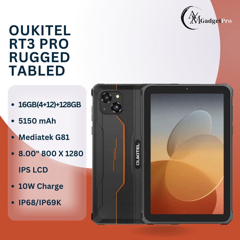 OUKITEL RT3 PRO 4G Rugged tablet 16GB/128 8.0" IPS LCD MediaTek G81 5150mAh 10W NFC Android 14
