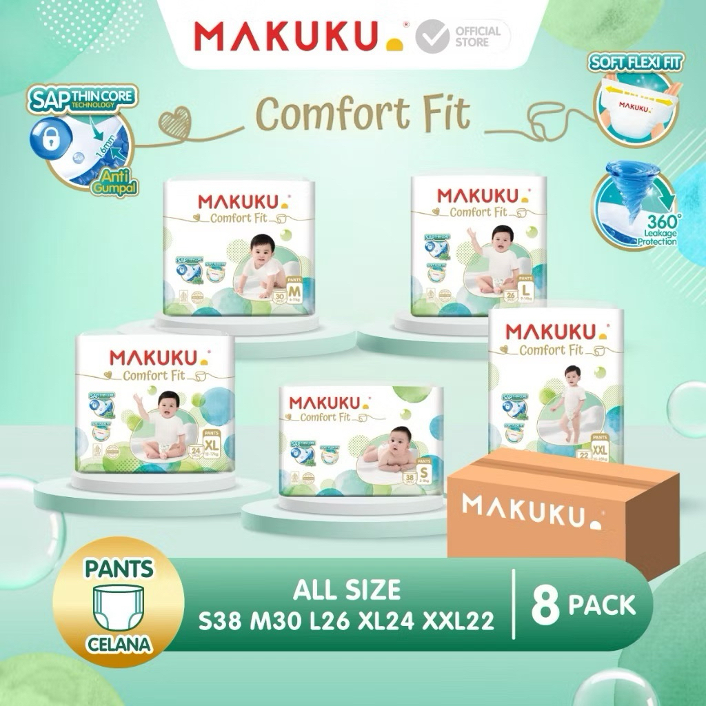 PAKET 1 DUS MAKUKU Air Diaper Diapers Comfort Fit Popok Celana Perekat Pant Pants Tape Bayi Baru Lah