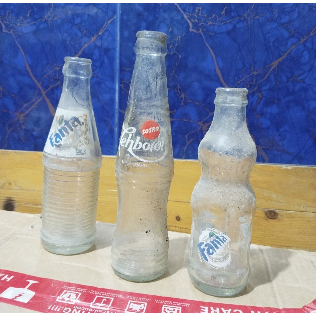 Botol kosong kaca fanta 200ml & tehbotol 220ml & botol random