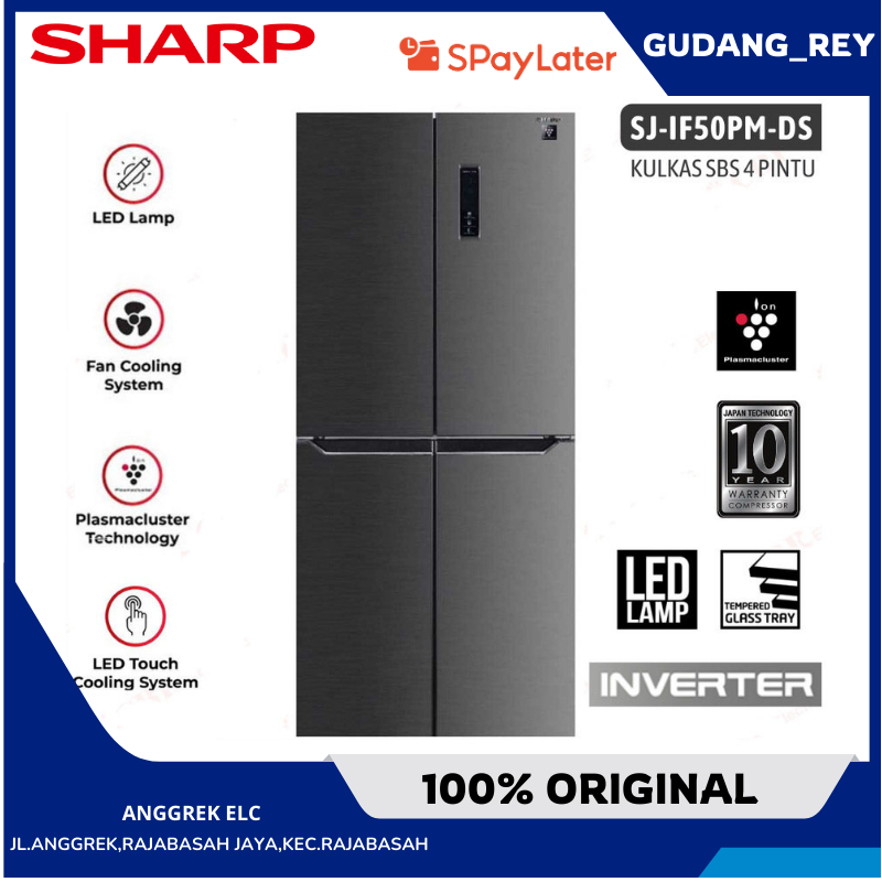 KULKAS SHARP 4 PINTU SJ-IF50PM-DS PLASMA CLUSTER INVERTER GARANSI RESMI