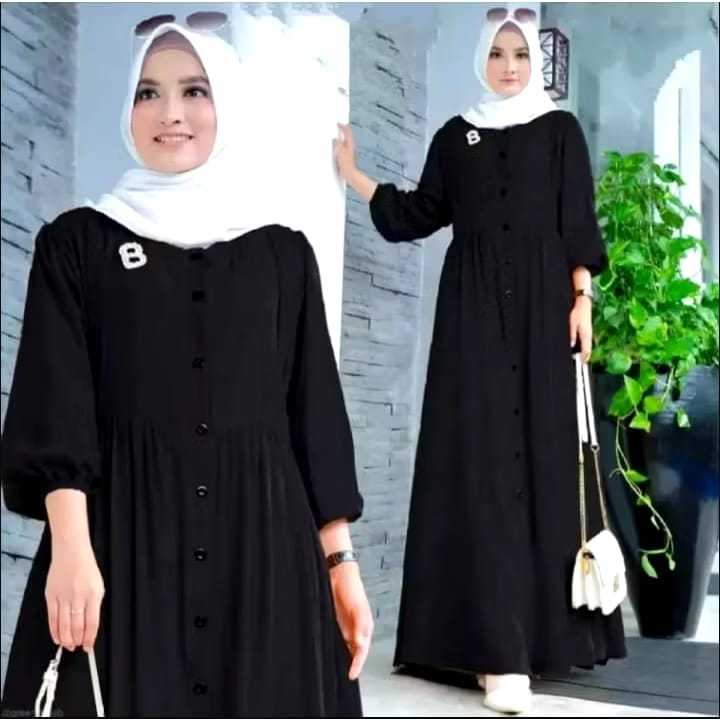 Gamis Rayon Twill Polos kancing Depan Wanita Muslimah Busui Midi Dress Piya Gamis Wanita Kancing