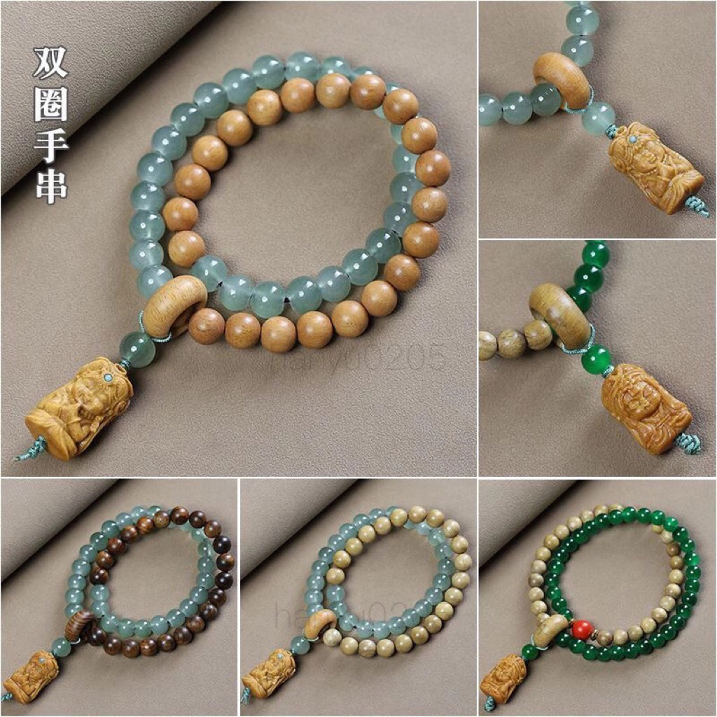 Gelang kayu Cendana Putih Mix Batu alam Charm Budha/Gelang unik /Gelang Doa/Budha /Best Seller