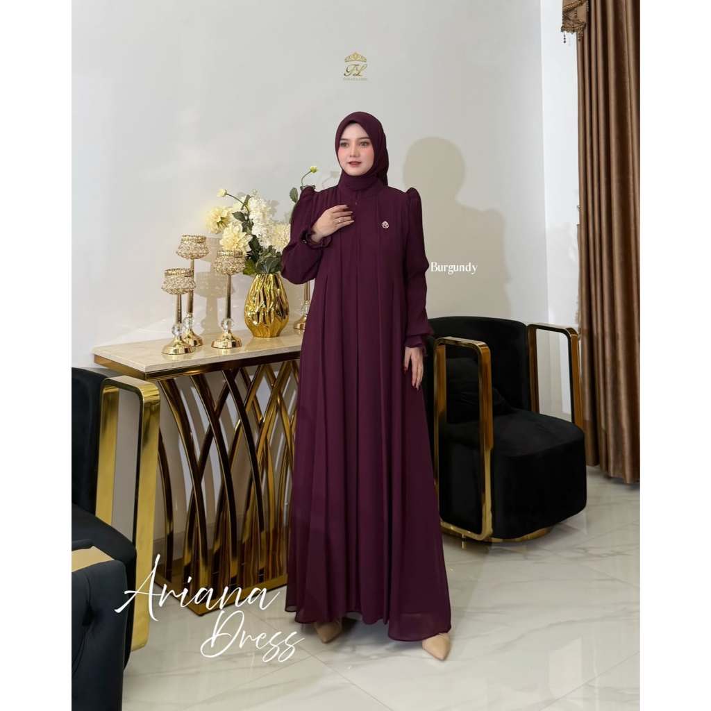 Ariana Dress Gamis Wanita Premium Emerald Green / Ceruti Burgundy / Lengan Plisket