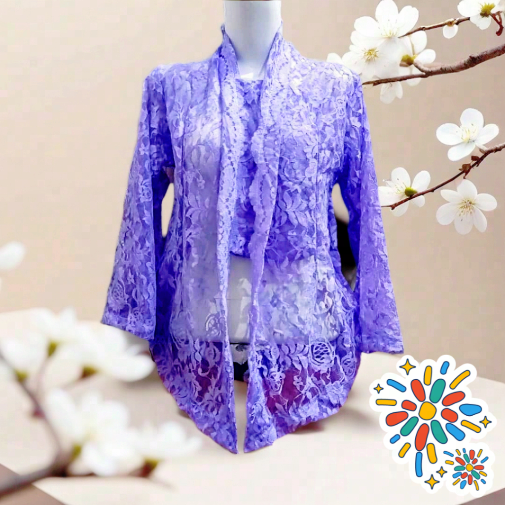 "PROMO TERMURAH"KEBAYA BROKAT LENGAN PANJANG KUTU BARU TANPA KANCING/PAKAIAN WANITA MODEL KEBAYA BAH