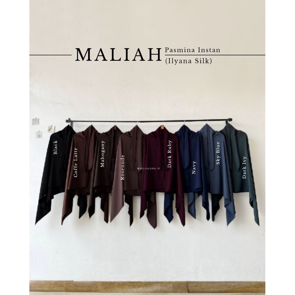 BELLALUNA MALIAH PASHMINA INSTAN (Ilyana Silk) Khimar Simple| Bahan Ilyana Silk |Pashmina Instan