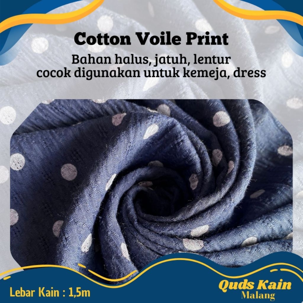 Kain Cotton Voile Print | Kain Katun Voile Motif Polkadot