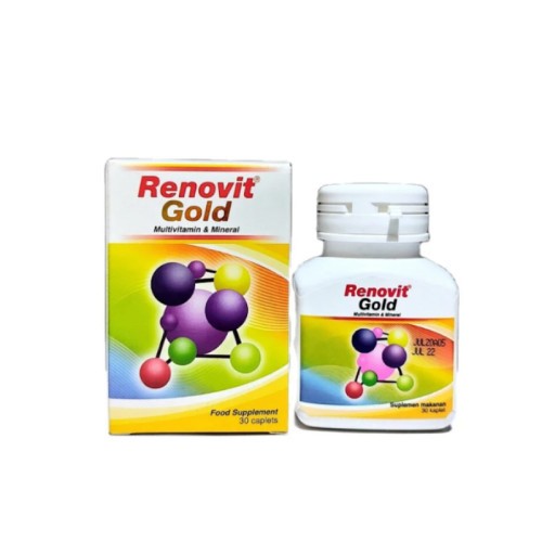 RENOVIT GOLD VITAMIN SUPLEMEN DAYA TAHAN TUBUH LANSIA BOTOL 30 STRIP ISI 4