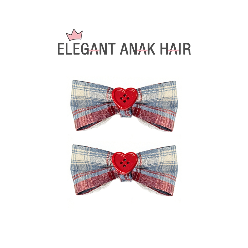 Elegant Anak-Jepit rambut kotak-kotak merah biru gaya Korea, jepit rambut anak serbaguna dengan kesa