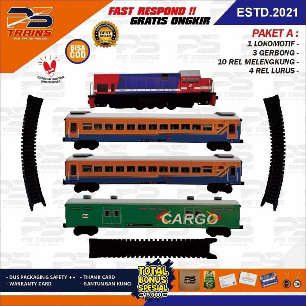 [ MESIN EKSKLUSIF ] Mainan Kereta Api Replika CC201 Rangkaian Kereta Ekonomi Perumka Handmade By PST