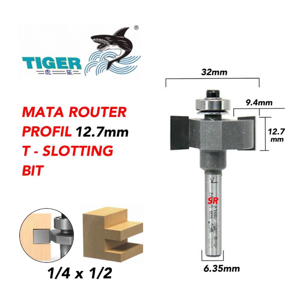 Mata Router/ Profil T Sloting Bit 12 mm (1/4 × 1/2) TIGER