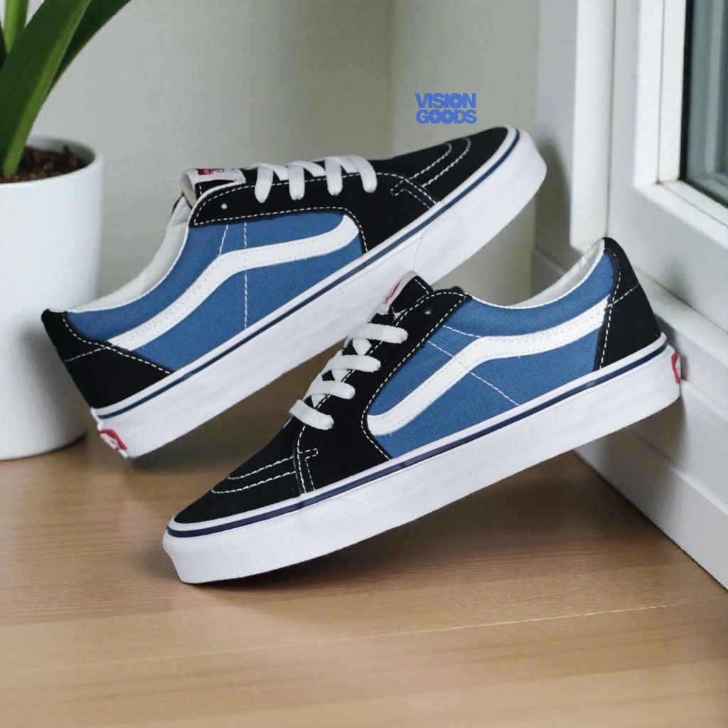 Sepatu Pria Wanita Sk8 Low White Navy Classic Original