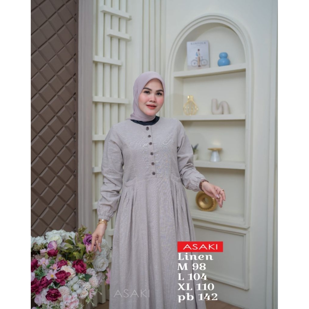 Gamis muslim wanita /baju muslim/BahanLinen/Bay ASAKI