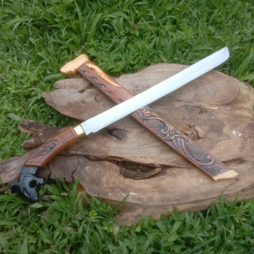 Pisau Berburu 40 cm Bahan Baja Per Sepuh Handle Ukir Macan