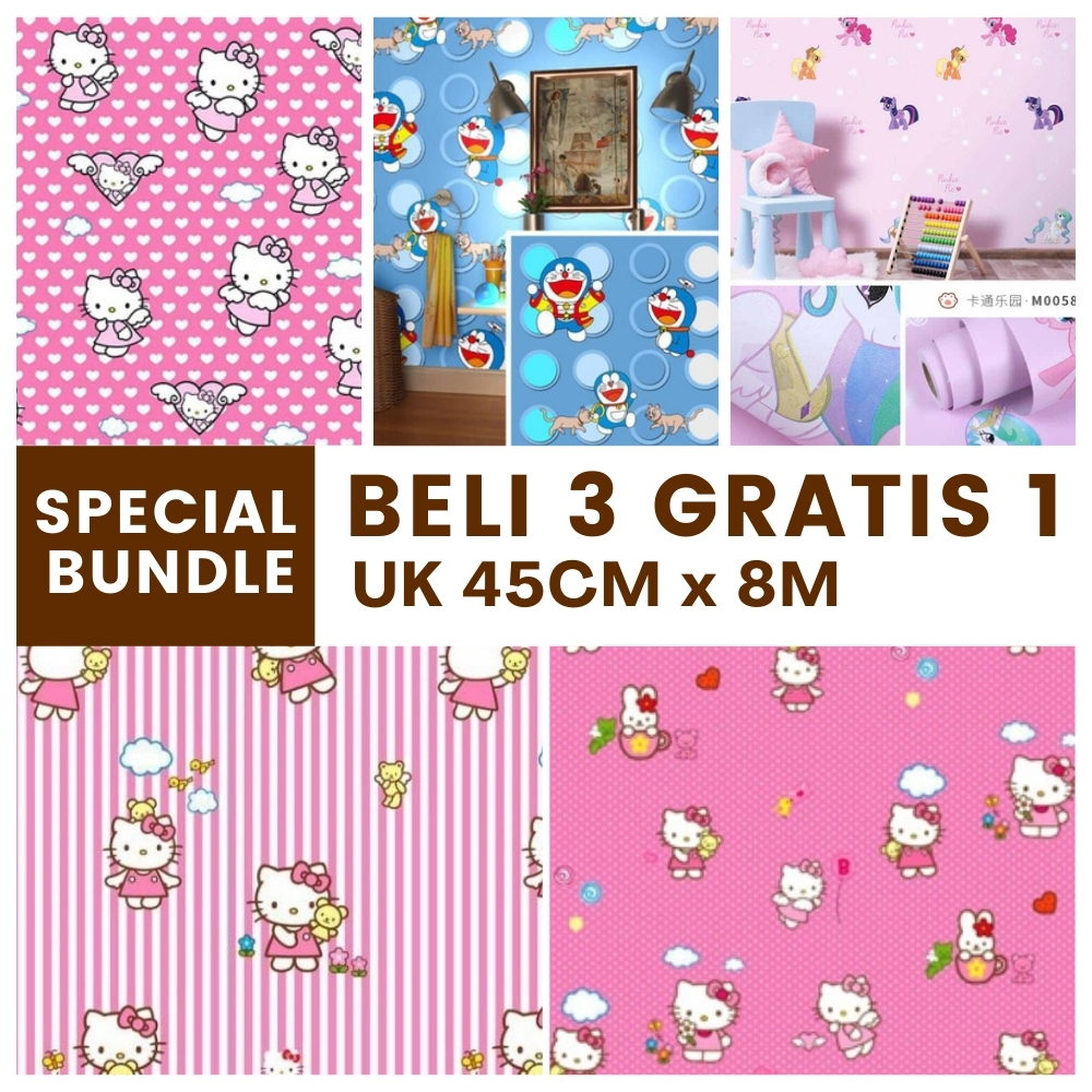Wallpaper Stiker Dinding Walpeper Dinding Kamar Tidur Anak Motif Hello Kitty Doraemon SPECIAL BUNDLE