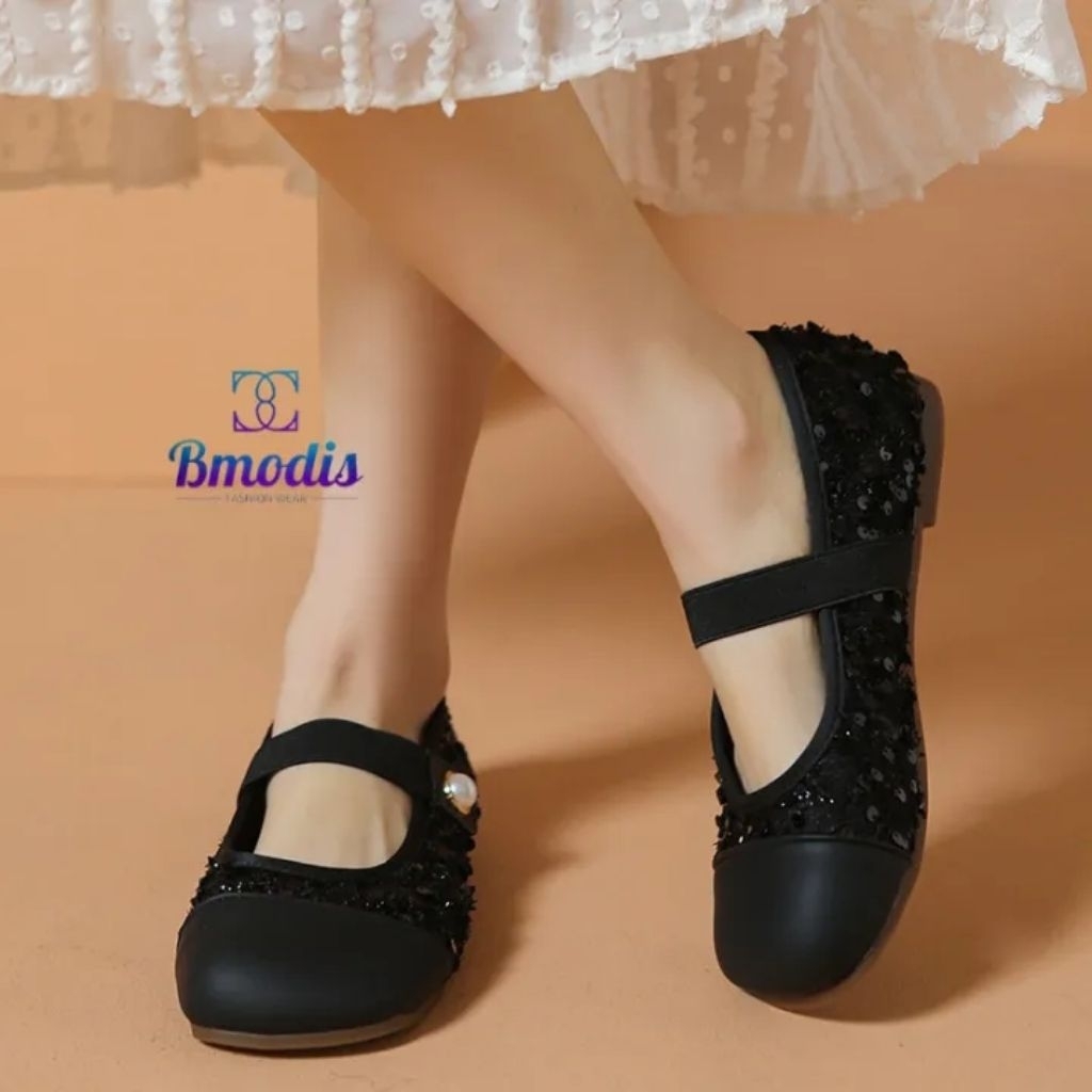 9210 Flat Shoes Tweed Wanita Korea Style Kekinian