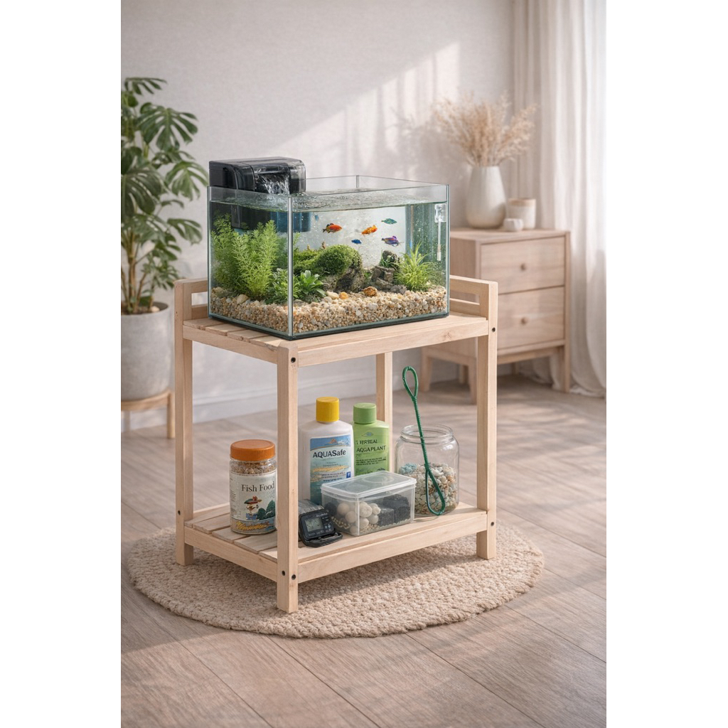 Rak Kayu Aquarium 2 Tingkat | Meja Aquarium/rak sepatu Kayu Kokoh Estetik | Stand Aquarium Serbaguna
