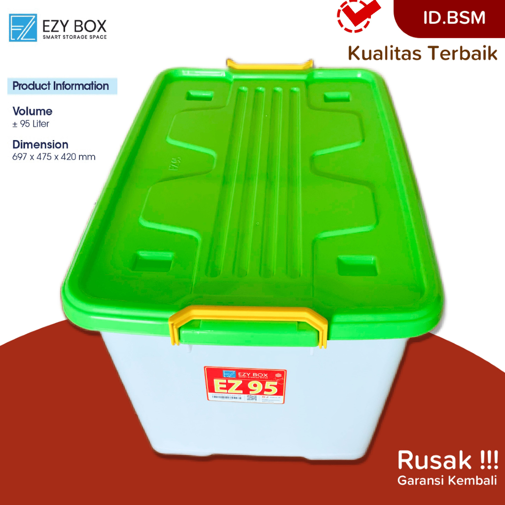 BOX CONTAINER 95 LITER Ezy | Kotak Penyimpanan Barang Besar Serbaguna | Dengan Roda + Bahan Plastik 