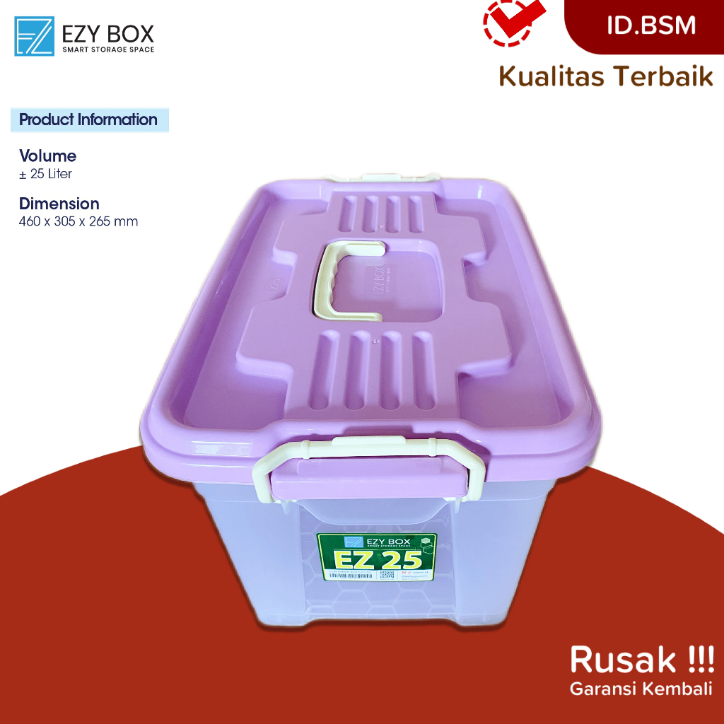 BOX CONTAINER 25 LITER Ezy | Kotak Penyimpanan Barang Rumah Tangga Serbaguna | Dengan Handle Tranpar