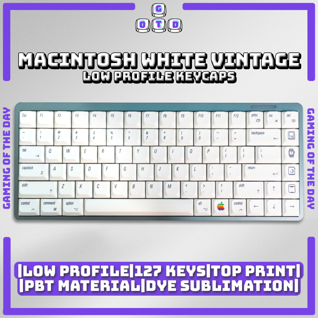 Low Profile Macintosh Vintage White Minimalist Keycaps for Windows and MAC PBT by GOTD