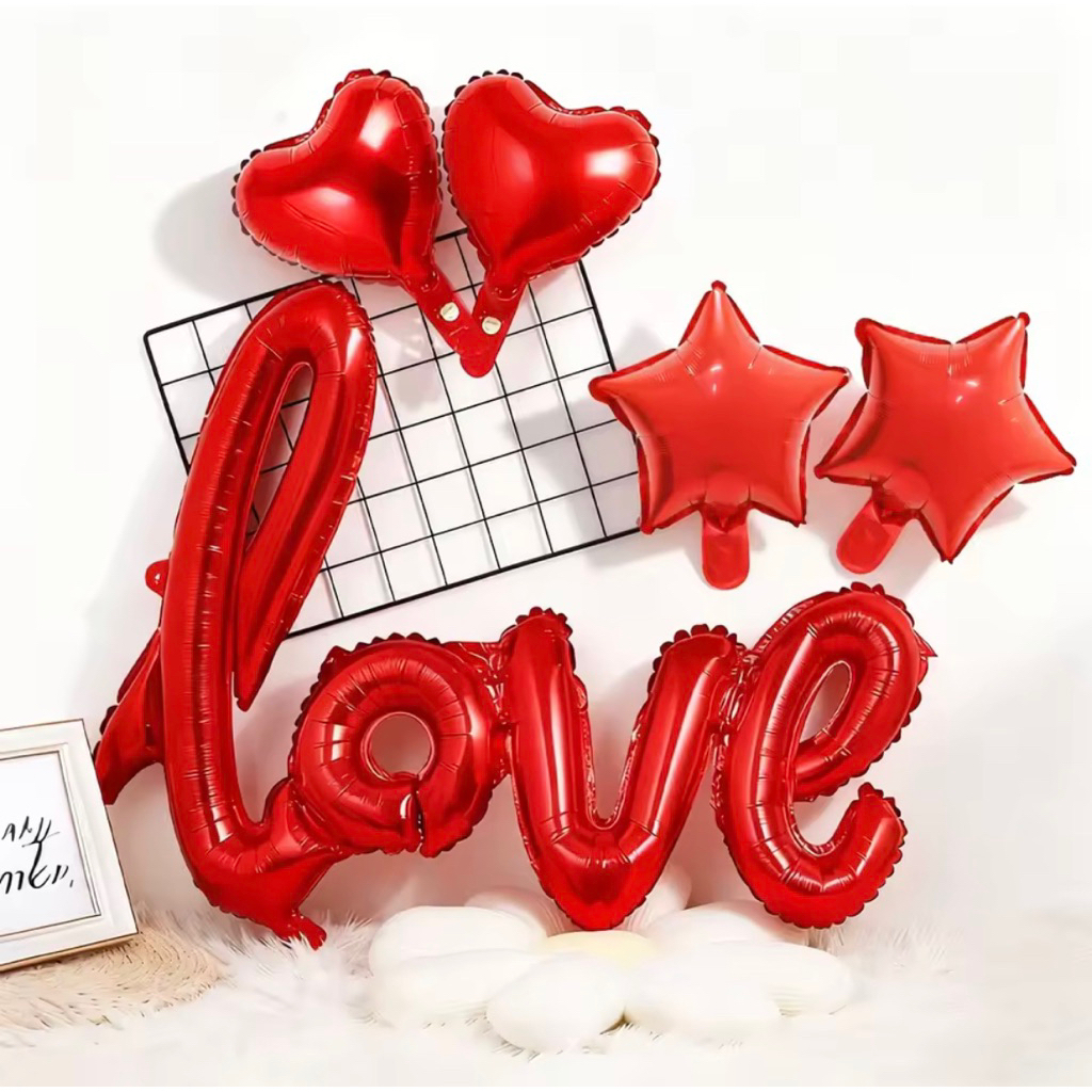 Set paket balon foil tulisan love ukuran jumbo besar hiasan dekorasi pesta valentine party hati love
