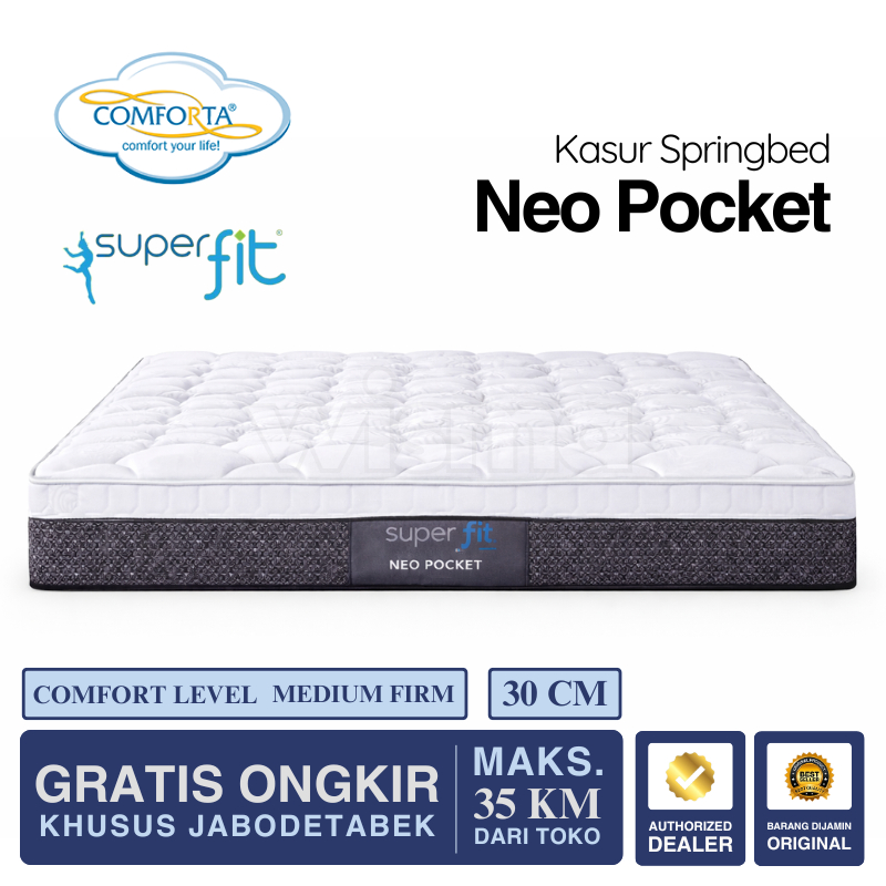 Kasur Springbed Comforta SuperFit Neo Pocket Plushtop Pocket Spring [Kasur Saja] 90x200 100x200 120x