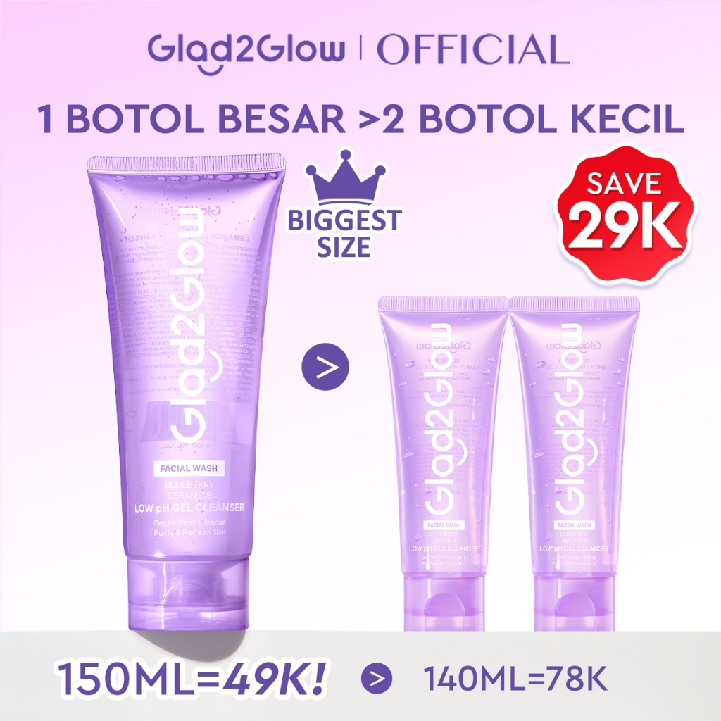 [Big Size]Glad2Glow Blueberry Ceramide Low pH Gel Cleanser 150ml facial wash skincare face wash sabu