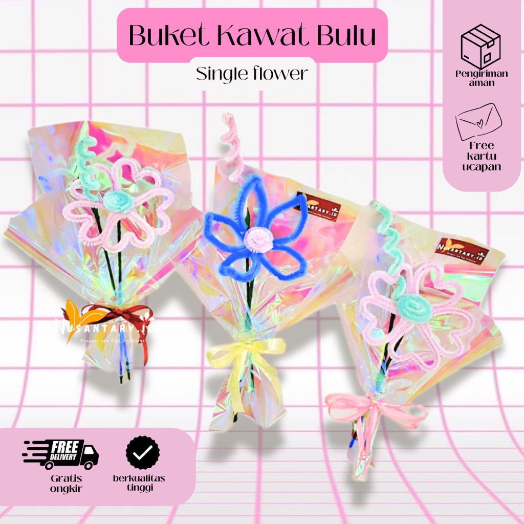 Buket Kawat Bulu – Buket Single Kawat Bulu / Buket Kawat Bulu Wrapping Hologram