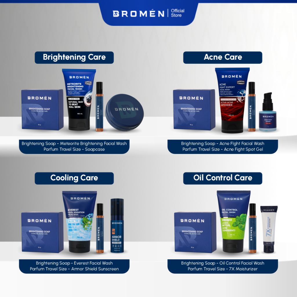 BROMEN - Personal Care | Paket Bundling 4 Series (Bright Soap - Facial Wash - Acne Spot Gel - Moistu