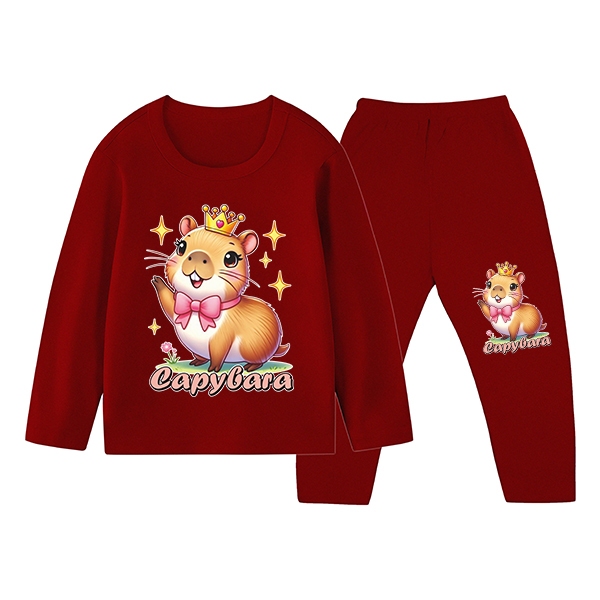 Piyama Baju Tidur Gambar Capybara Anak Perempuan Setelan Kaos & Celana Panjang Ukuran S-XXL ZM-1973
