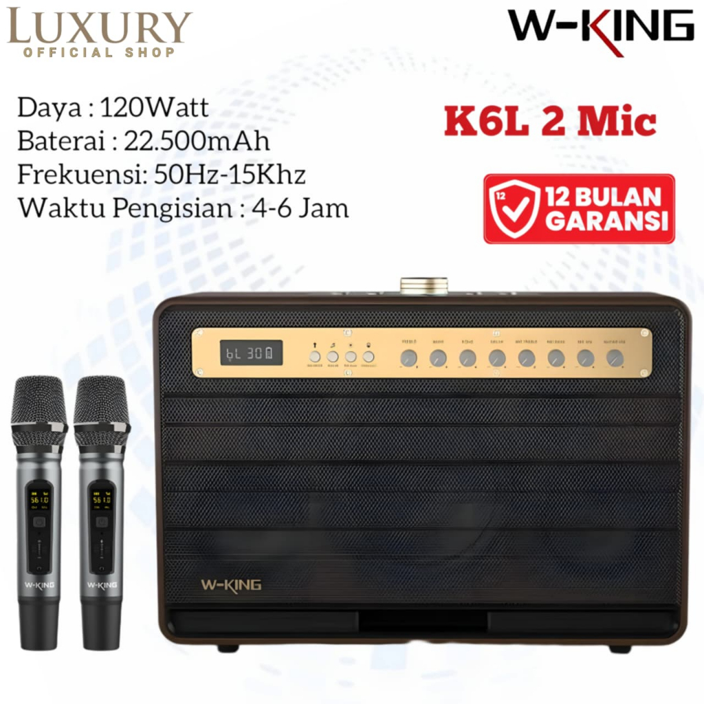 Speaker Bluetooth Karaoke Mic Wireless WKING K6L 2 Mic Portable Traveling Super Bass TWS Party Box