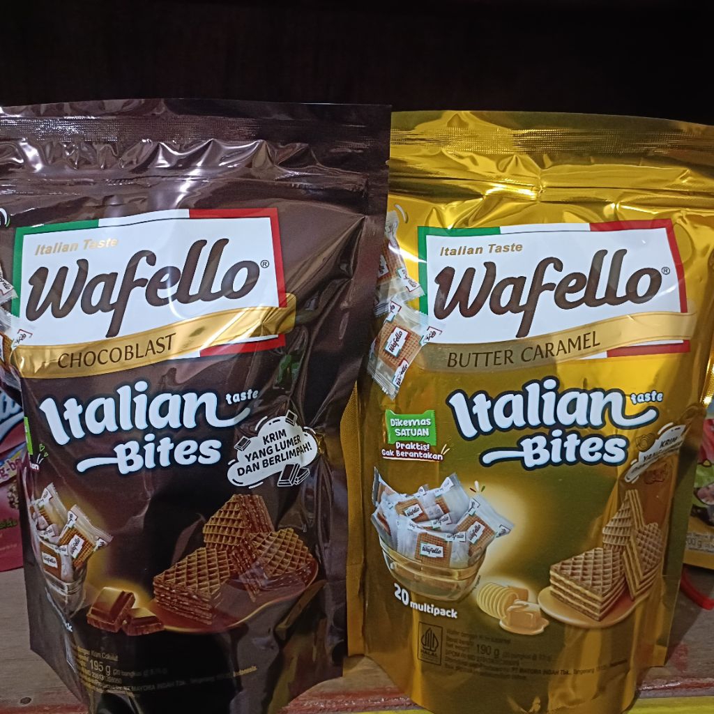 Wafello pouch 234g - wafer coklat - wafer caramel.