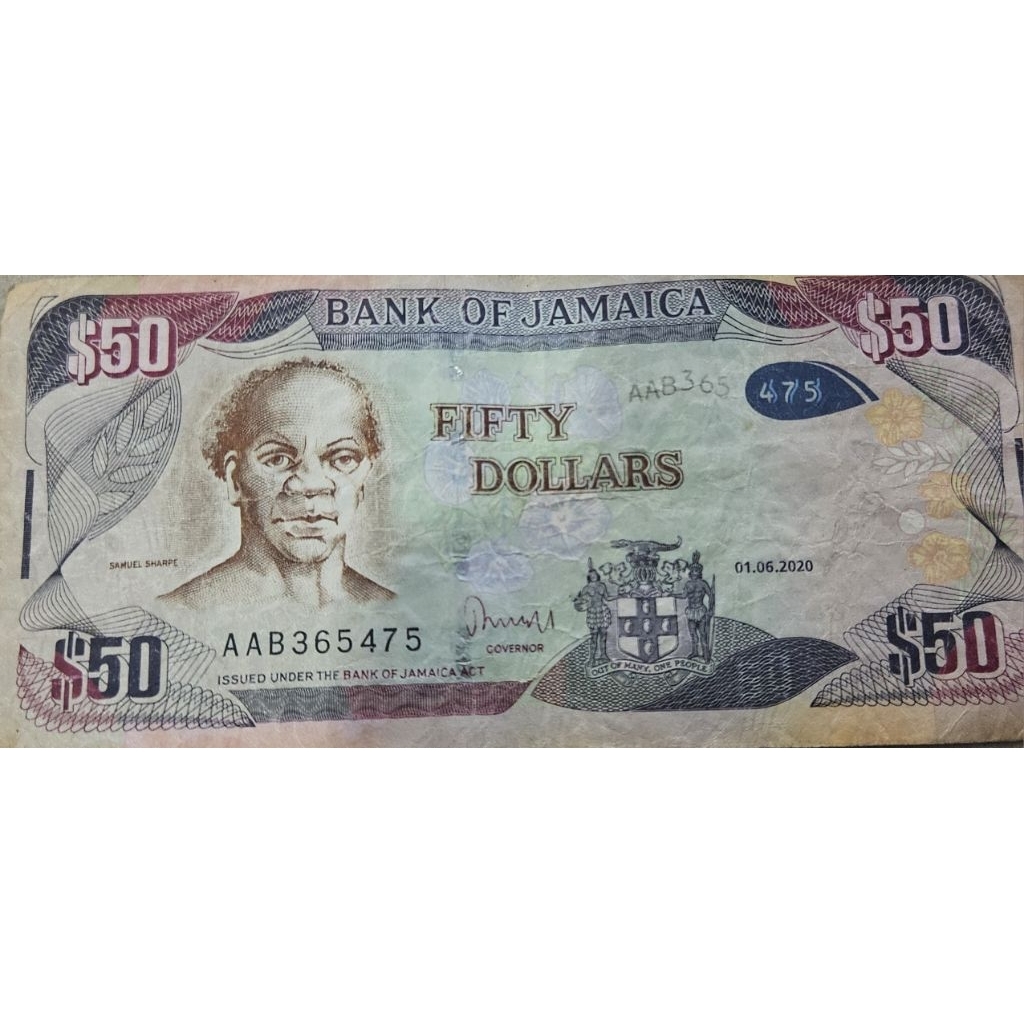 Uang Asing Negara Jamaica 50 Dollar kondisi AXF utuh dijamin Original 100%