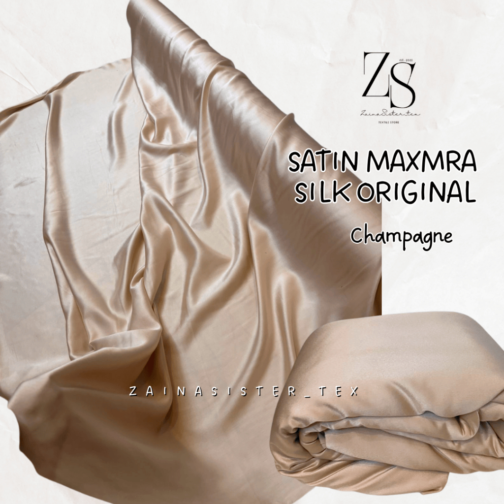 1/2 Meter Bahan Kain Satin Maxmraa Silk Lux Premium Warna Ivory Champagne