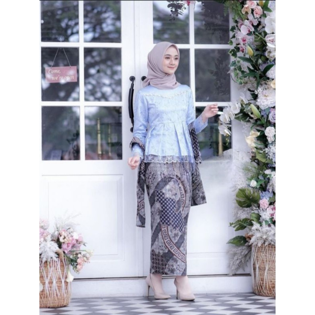 Kebaya Couple Balqees/Kebaya Brokat Lamaran Tunangan Modern 2021/Baju Couple Pasangan Keluarga Sarim
