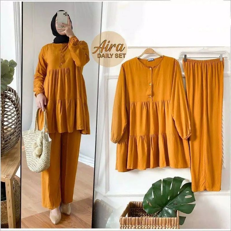 Daily One Set Stelan Baju Celana Aira Polos Best Seller