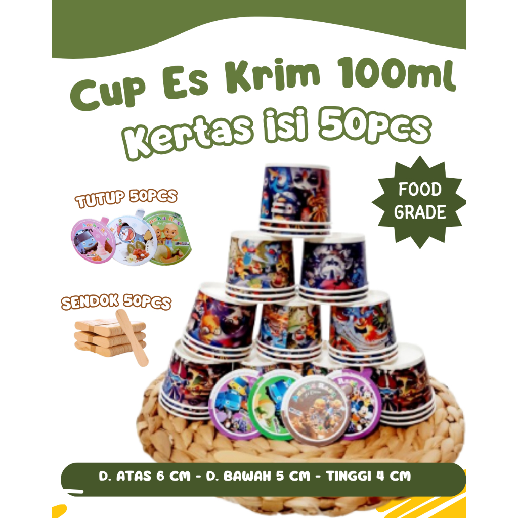 Cup Es Cream Gambar Kartun Uk 100 ml Cup Es Cream Tutup Plus Sendok Kap Es Krim Tutup